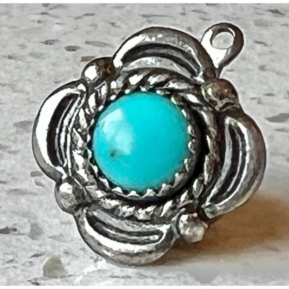 Sterling Silver Tie Tack With Turquoise Stone Floral Design Southwest